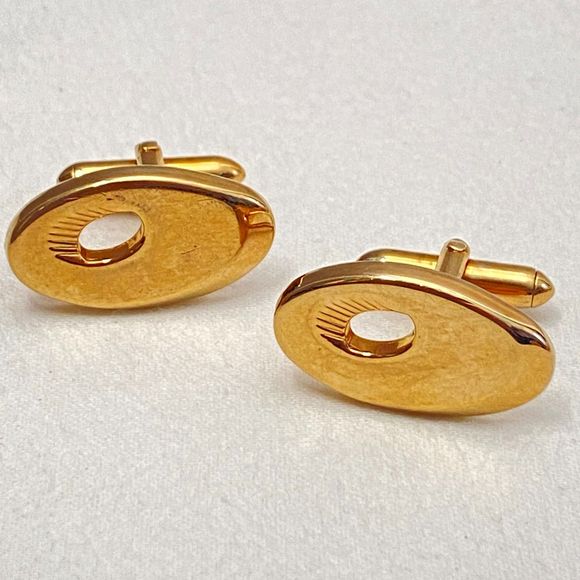 Swank Cuff Links Gold Tone Oval Abstract Design - Picture 1 of 6